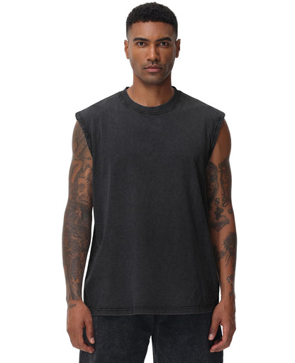SnowElve 4 Pack Mens Workout Tank Tops Sleeveless Tee Shirts Men Muscle Shirt Gym Acid Wash T Shirts Running Beach Loose Fit Tee(BKAGCFBG,3XL)