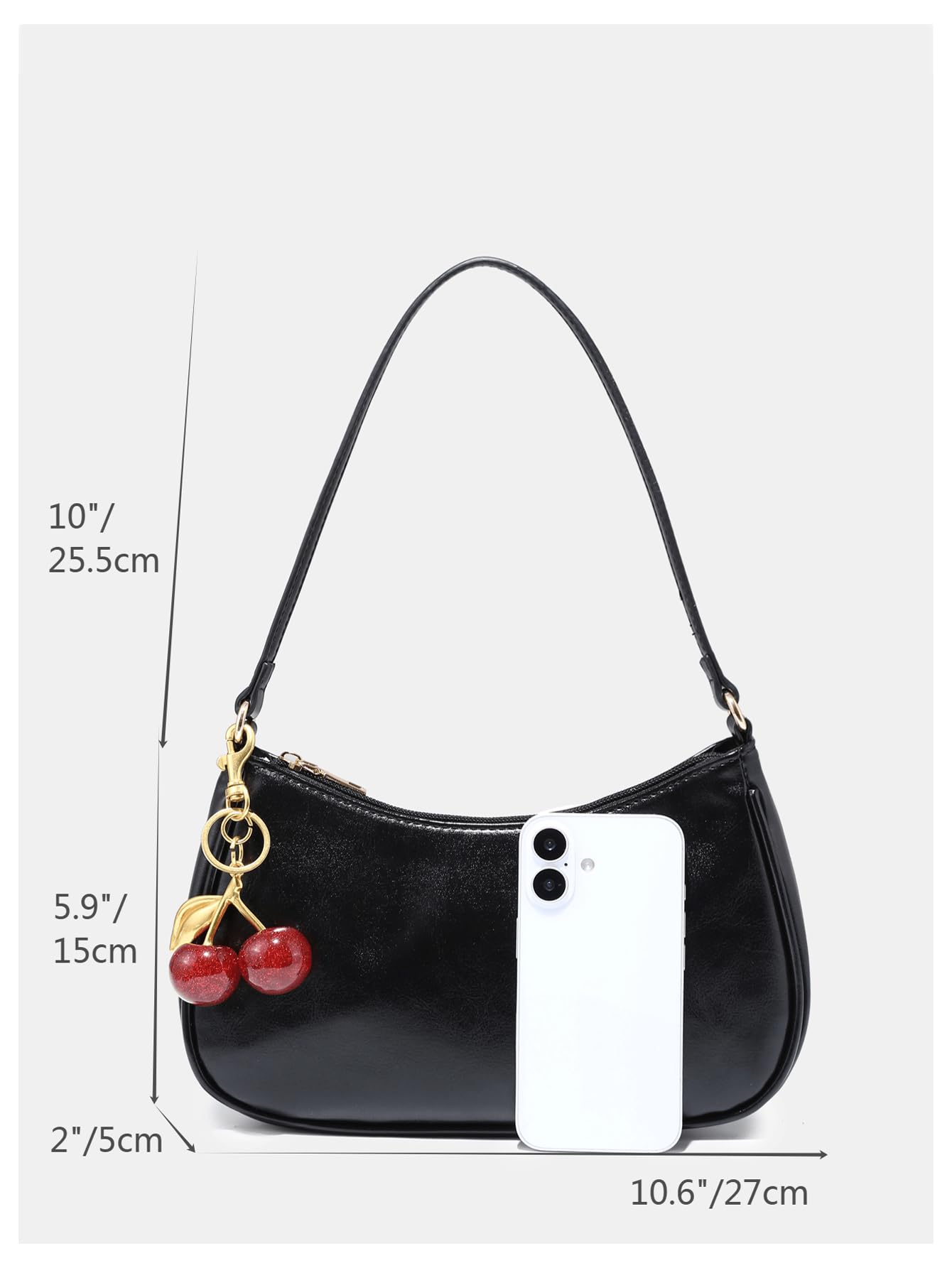 RoseSeek Women's PU Leather Shoulder Bag Zipper Top Shoulder Purse Cute Underarm Bag Black one_size