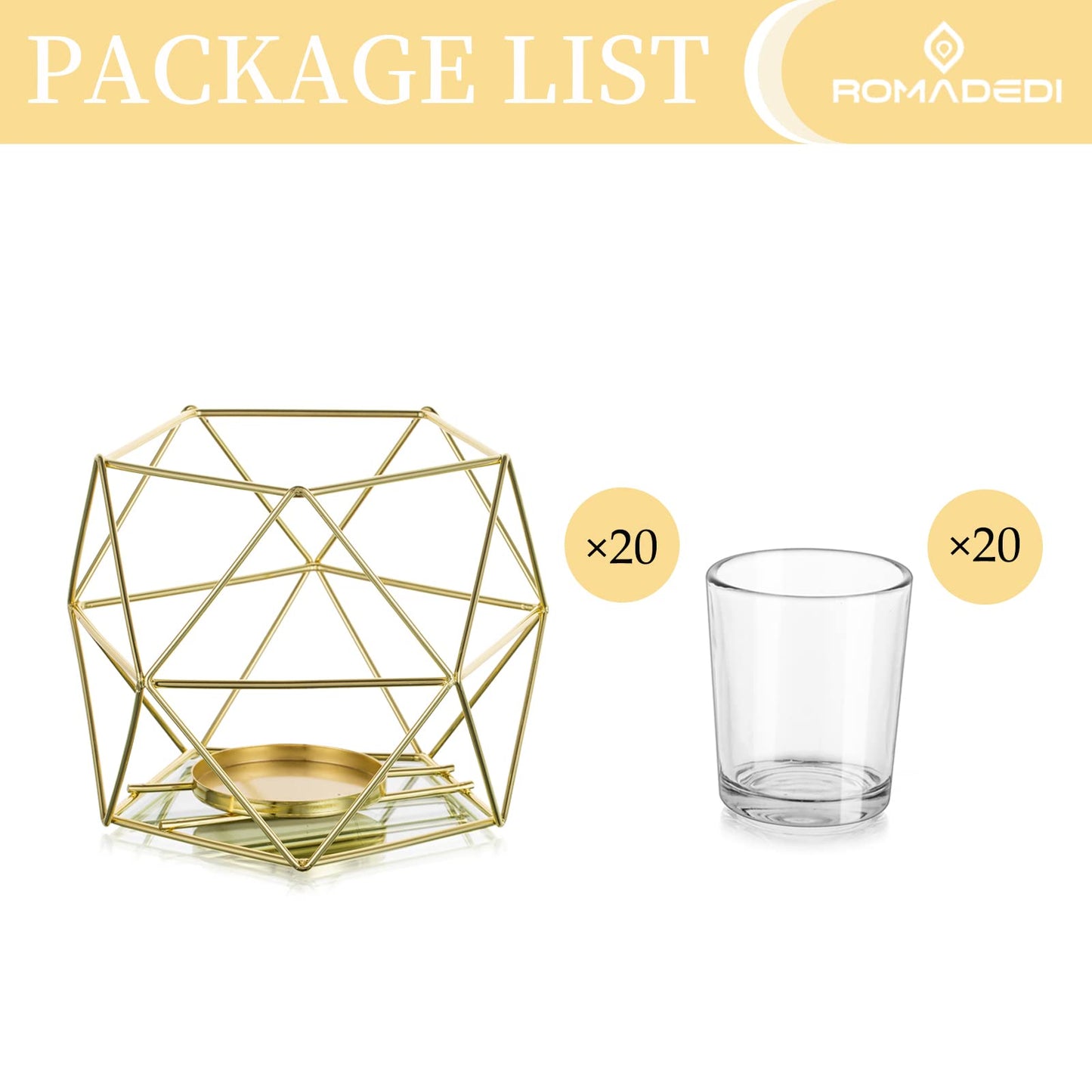 20pcs Geometric Candle Tealight Holders Gold - Holder for Tea Light Decorative Votive Candle Stand Accents for Home Table Shelf Mantel Modern Geo Decoration Christmas Wedding Reception Décor, Gold