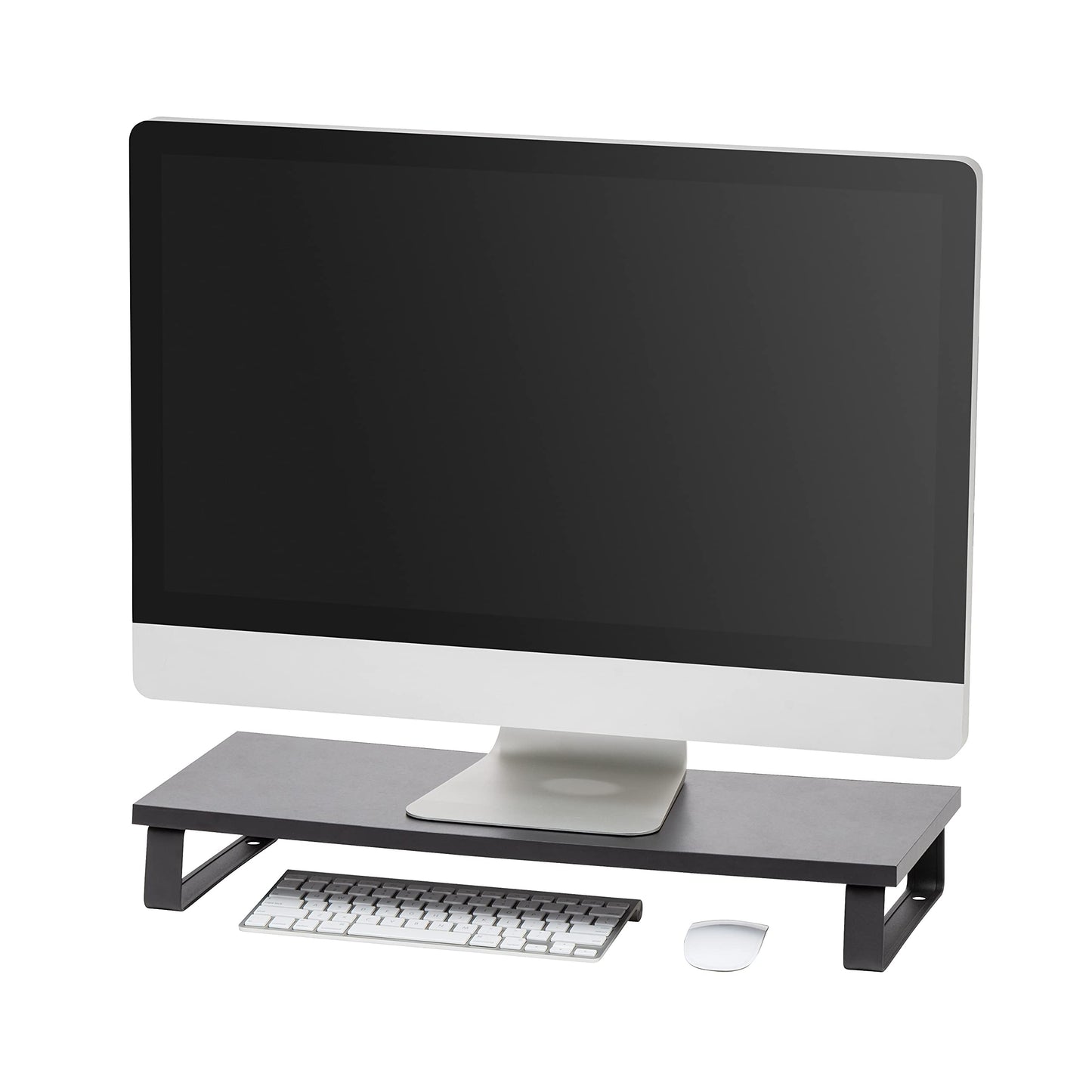 IRIS USA 1-Tier Multi-Purpose Modern PC Monitor Organizer Stand with Metal Legs, Ergonomic Desktop and Countertop Riser for Computer Laptop TV Kitchen Pantry and Closet Organization, Black