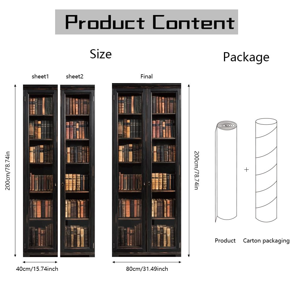 arricraft 2 Pcs Self-Adhesive Door Sticker, 31.5"x78.7" Book Shelf Pattern Door Murals Stickers PVC Wall Removable Wallpaper Decoration for Christmas Bedrooms Living Room