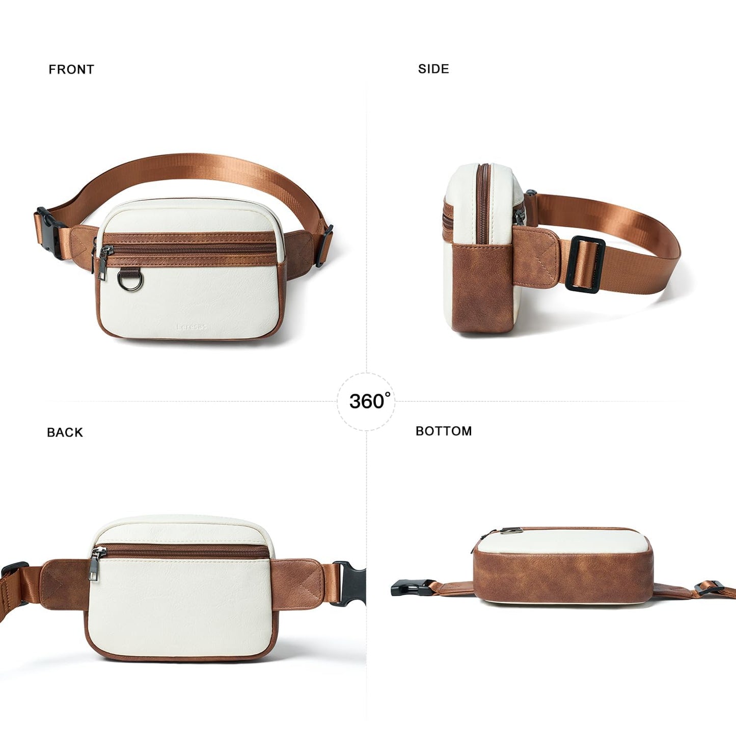 Leresas 2L Fanny Packs for Women Everywhere Belt Bag Chic Waist Pack Bag Crossbody Purse Faux Leather Travel Cycling Beige