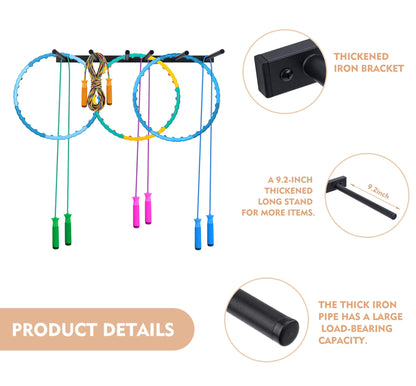 YOVXKAN Wall Mounted Jump Rope Rack - 6 Peg Heavy-Duty Metal Gym Organizer for Resistance Bands, Hoops, and Ropes - Black Finish - Home/Gym Storage