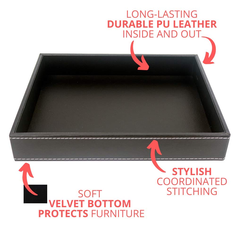 ULTRAY, Valet Tray, Desk Tray, Key Bowl, Nightstand Organizer for Men, Black PU Leather, 10.3 x 8.3 x 1.6 inches