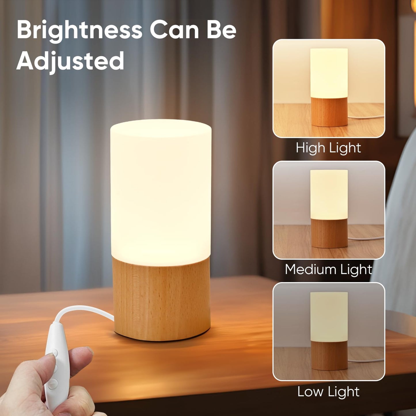 YIEONSHION Creative Wooden LED Desk Lamp, Dimmable Bedside Night Light for Bedroom, Warm Ambient Lighting Table Lamp, Modern Home Décor Accent Light, Unique Housewarming Gift