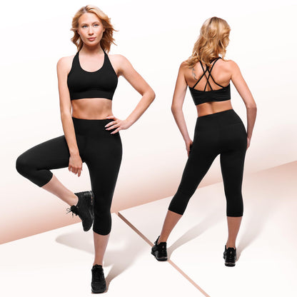 SINOPHANT High Waisted Leggings with Pockets Women, Full Length Capri Buttery Soft Stretchy Yoga Pants(Capri Black,S-M)