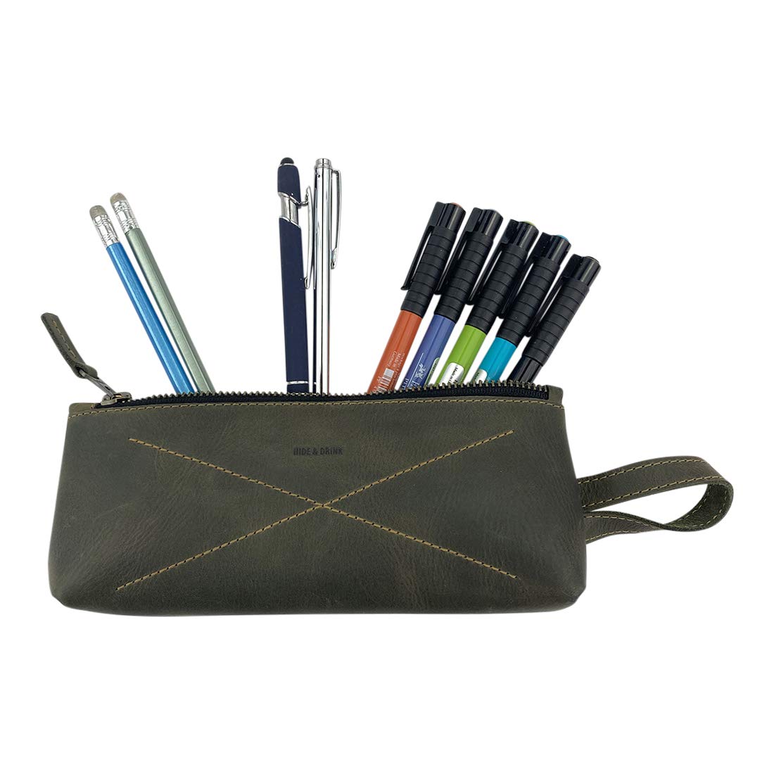 Hide & Drink, Carry-On Toiletry Bag, Pen and Pencil Case, Cable Organizer, Storage for Utensils, Travel Essentials, Full Grain Leather, Handmade, Dark Jade