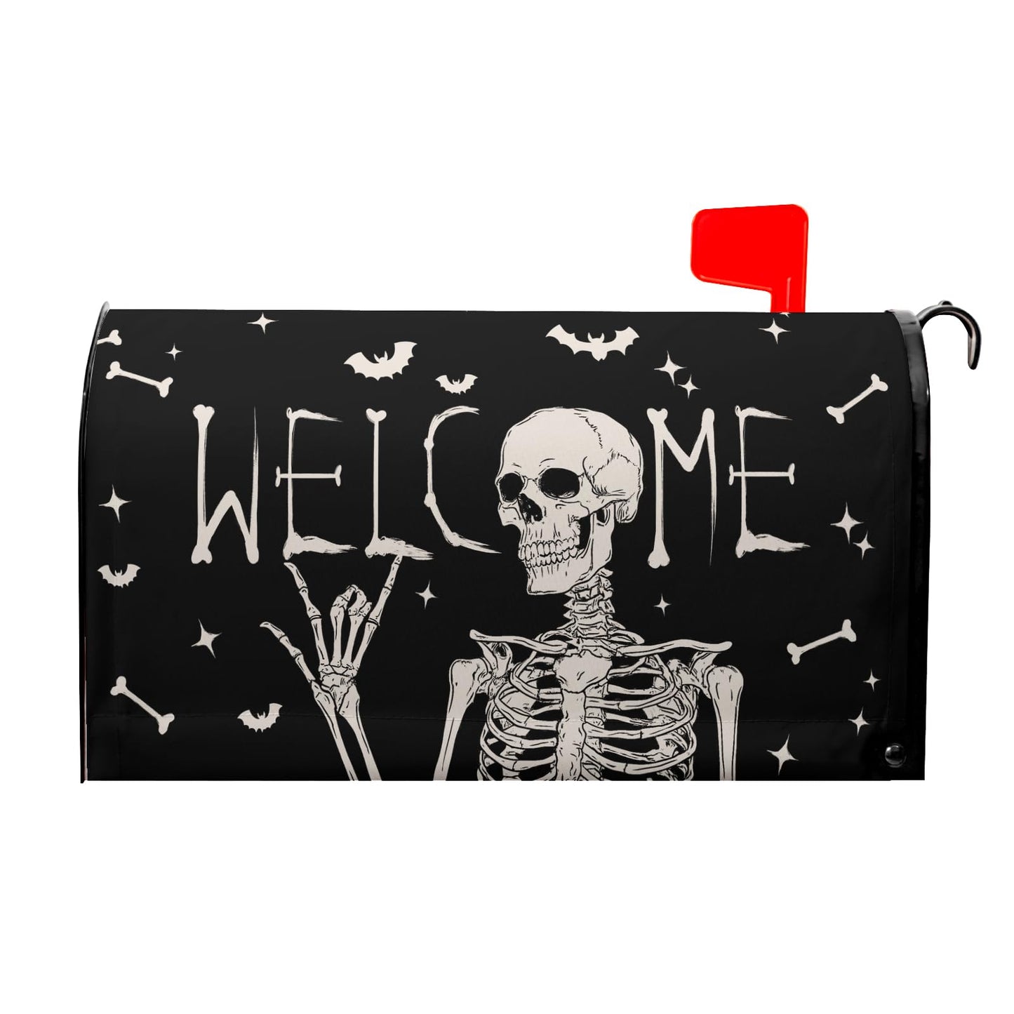 Halloween Skull Mailbox Cover Magnetic Large Size 25.5 x 21 Inch Human Skeleton Mail Box Covers Fall Mailbox Wraps Welcome Halloween Letter Post Box Decoration for Home Garden Yard Outdoor Outside