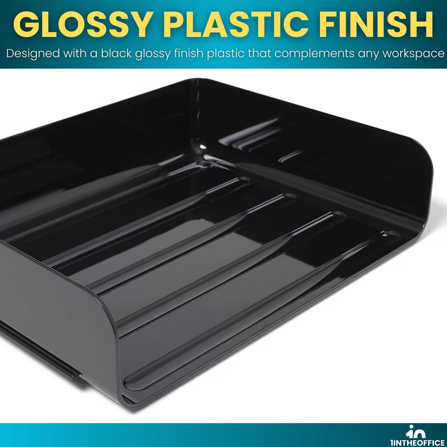 1InTheOffice Stackable Paper Tray Organizer, Plastic Letter Tray, Office Desk Tray, Black (4Pack)