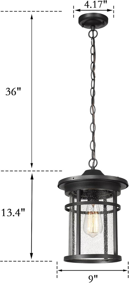 Bestshared Outdoor Pendant Lighting, 1-Light Outdoor Hanging Lantern Light Fixtures for Porch, Farmhouse Style Exterior Porch Lights with Seeded Glass