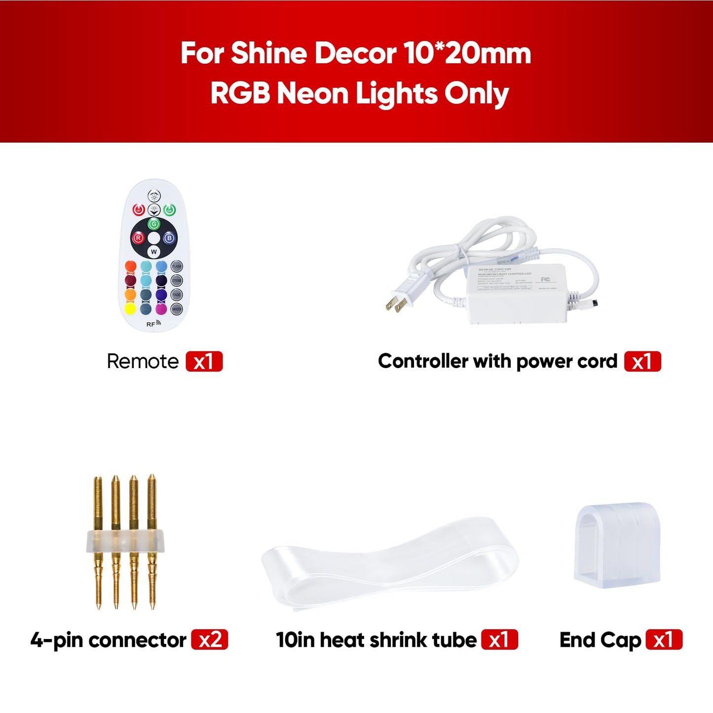 Shine Decor Controller with Remote, Power Supply for 10mm W x 20mm H LED RGB Neon Rope Lights Only