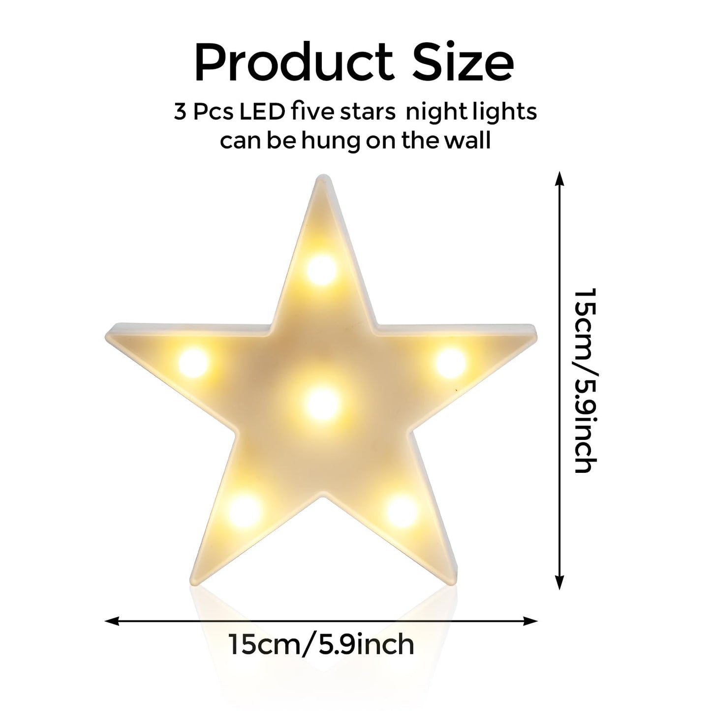6 Pcs LED Stars Night Light Can Be Hung On The Wall Kids Room Room Light, Suitable for Birthday Party Holiday Decoration Baby Room Nursery Decoration (White Star-6pcs)