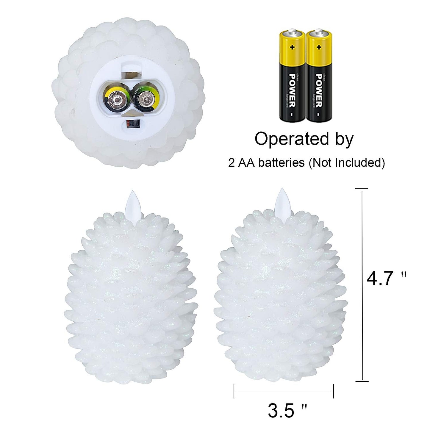Eldnacele LED Pine Cone Candles with Remote Timer, Battery Operated Flameless Candles Unscented Wax Pinecone Candle White 2 Pack for Christmas Home Party Decoration