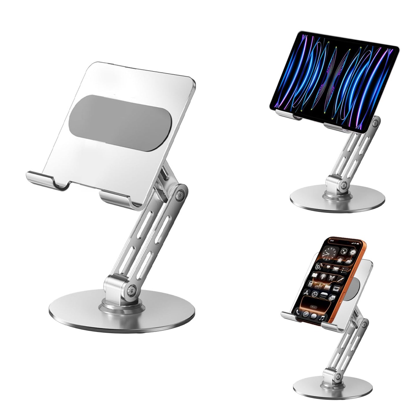 ITEUU for iPad Stand Holder Adjustable Tablet Stand for Desk ，360 Rotating Metal Mount for 4-13 inch Devices, Compatible with iPad iPhone Tablet Kindle TAB Surface/Switch Holder for Desk