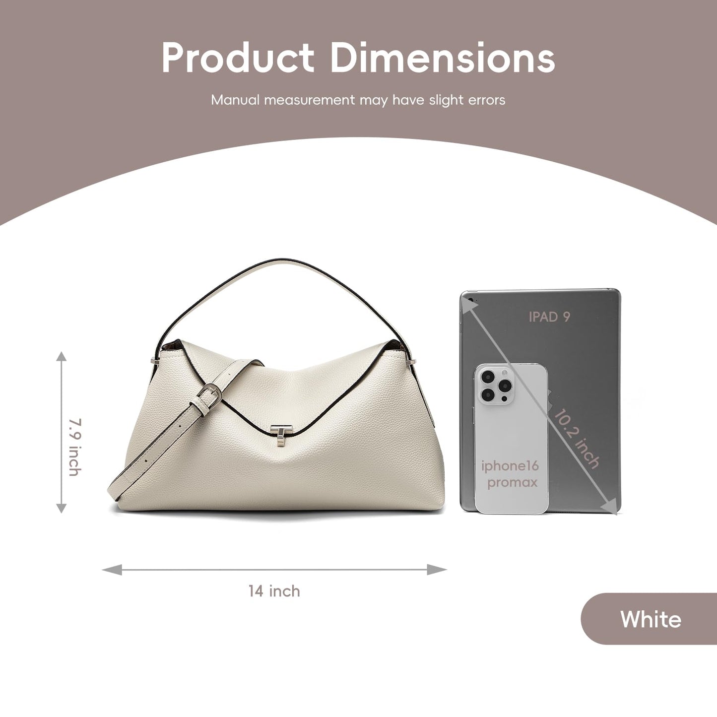 NGGU White Leather Crossbody Bag for Women, Multiple Compartments for Everyday & Travel