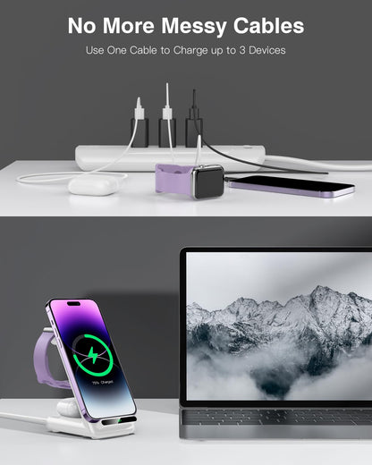 Wireless Charging Station,3 in 1 Charging Stand Made for Apple Watch Ultra 11 10 9 8 7 6 SE 5 4 3,Fast Wireless Charger Made for iPhone 17/Air/16/15/14/13/12,for AirPods Pro(with Adapter) (Black)