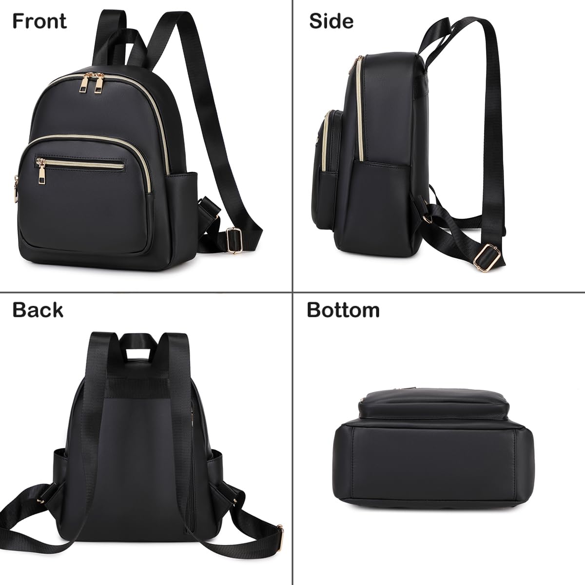 JIANLINST Mini Backpack Purse for Women PU Leather Small Backpack Fashion Multi Pockets Casual Daypacks Ladies Travel Shoulder Bags Black