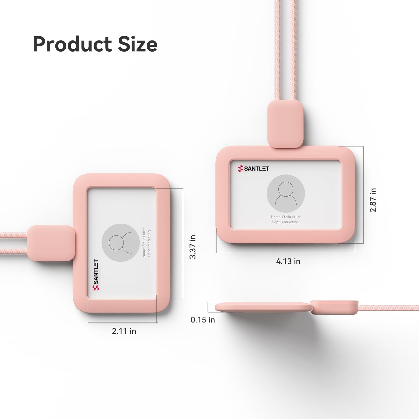 Lanyards for ID Badges Holder, SANTLET Silicone ID Badge Holder Name Card Case Protector with Retractable Cord, Safety Breakaway Buckle, 2 Card Slots for Office Staff Employees, Horizontal Pink