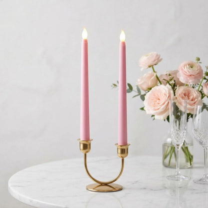 Ni-JASW Pink Flameless Taper Candles with Remote, Flickering Battery LED Candlesticks Spring Home Decor Set of 6