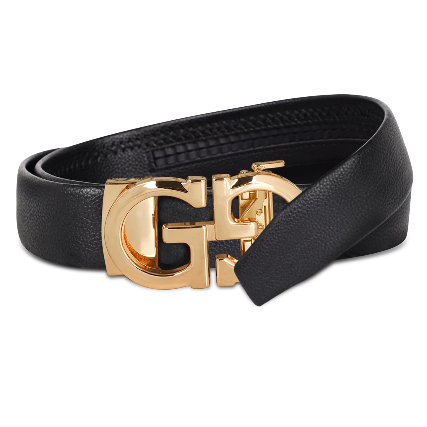 Aurolran Men&Womens Leather Dress Belt Business Automatic Buckle Belt Color-Black Silver Gold