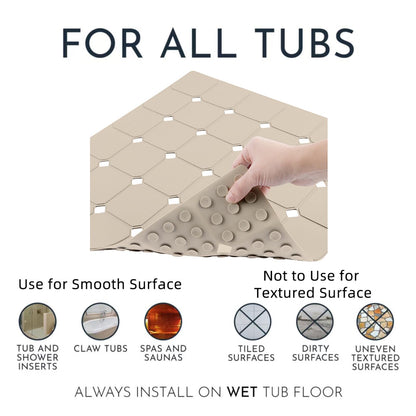 MEIMEIDE Shower Mat Non Slip 21"x21" Silicone Foldable Bath Mat with Suction Cups & Drain Holes, Odorless, Eco-Friendly & Durable, Machine Washable Shower Stall Mat for Adults, Seniors Beige