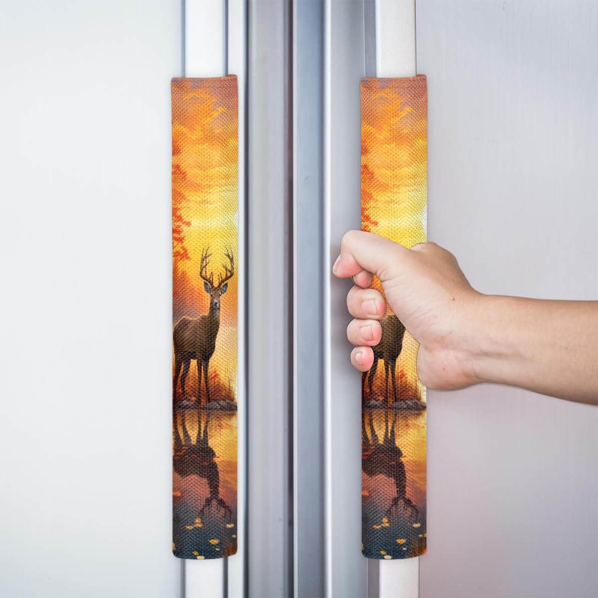 DXTKWL Fall Forest River Sunset Deer Refrigerator Door Handle Covers Set of 2 Kitchen Appliance Handle Covers Protector for Fridge Microwave Stove Oven Dishwasher