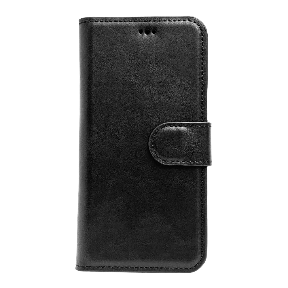 HARDISTON Genuine Leather Handmade Wallet Case Compatible with iPhone 17 Pro - MagSafe Compatible - Detachable Magnetic Flip Cover with Card Holders - Horizontal Kickstand (Black)
