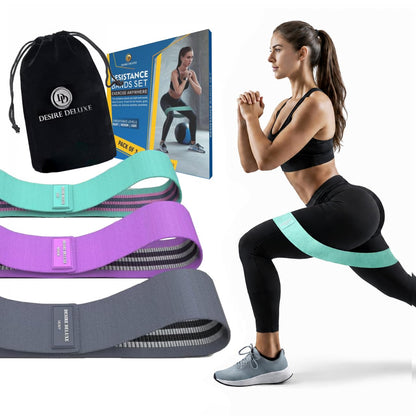 Desire Deluxe Premium Resistance Bands Set – Fabric Stretch Bands for Strength Training, Physical Therapy, Pilates & Yoga, Non-Slip Workout Bands for Men & Women (3 Pack)