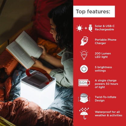 LuminAID Max Quick Inflate 2-in-1 Solar Camping Lantern and Phone Charger - Rechargeable LED Lamp for Camping, Hiking & Travel - Waterproof Emergency Light for Power Outages, Hurricane, Survival Kits