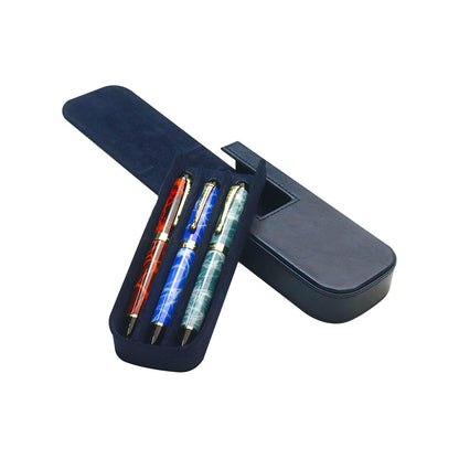 MIVLXLX Leather Triple Pen Case Pencil Pouch Holder for Three Fountain Ballpoint Rollerball Pens and Pencils Gift Choice for Man/Woman/Office (blue)