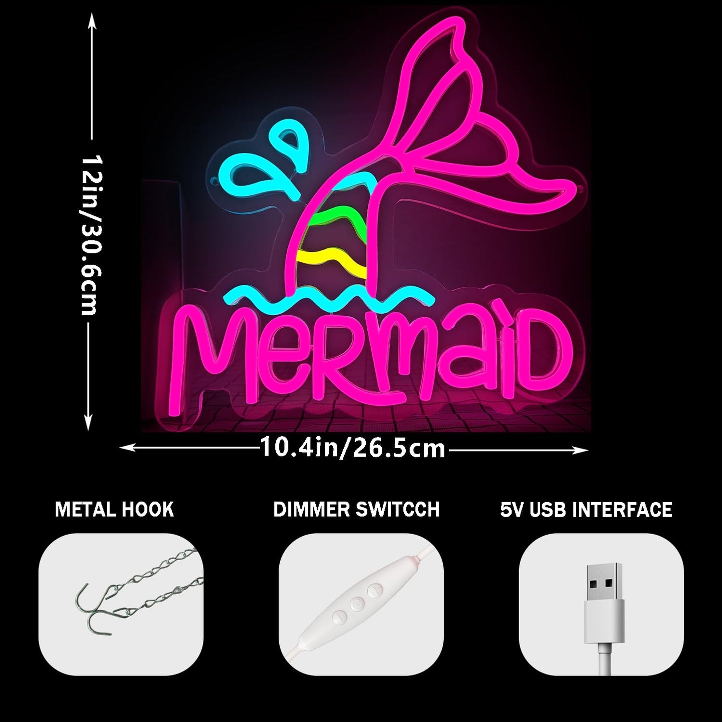 Mermaid Tail Neon Sign Dimmable Mermaid Neon Sign for Wall Decor Mermaid Tail Neon Light Up Sign for Bedroom Living Room Gifts For Birthday Christmas
