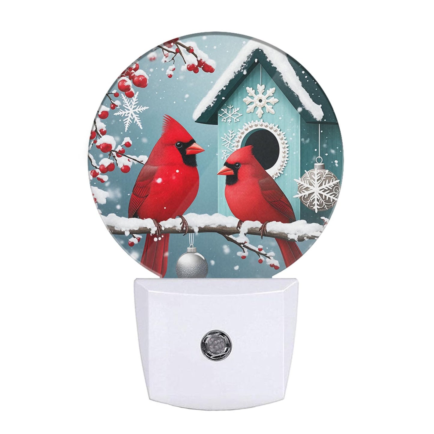 Uanvaha Bird Cardinal Night Light Snowy Tree Red Birds on Branch Winter Plug-in Nightlight Energy Saving 0.5W LED Lighting for Boys Girls Men Women