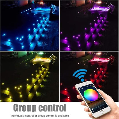 INDARUN Outdoor Deck Lights Waterproof 20 pcs, 12V Low Voltage LED Recessed Deck Lights Φ1.22 RGB Deck Lamp with Remote, Alexa/Google Compatible, Outdoor Step Stair Lights for Floor Landscape Lighting