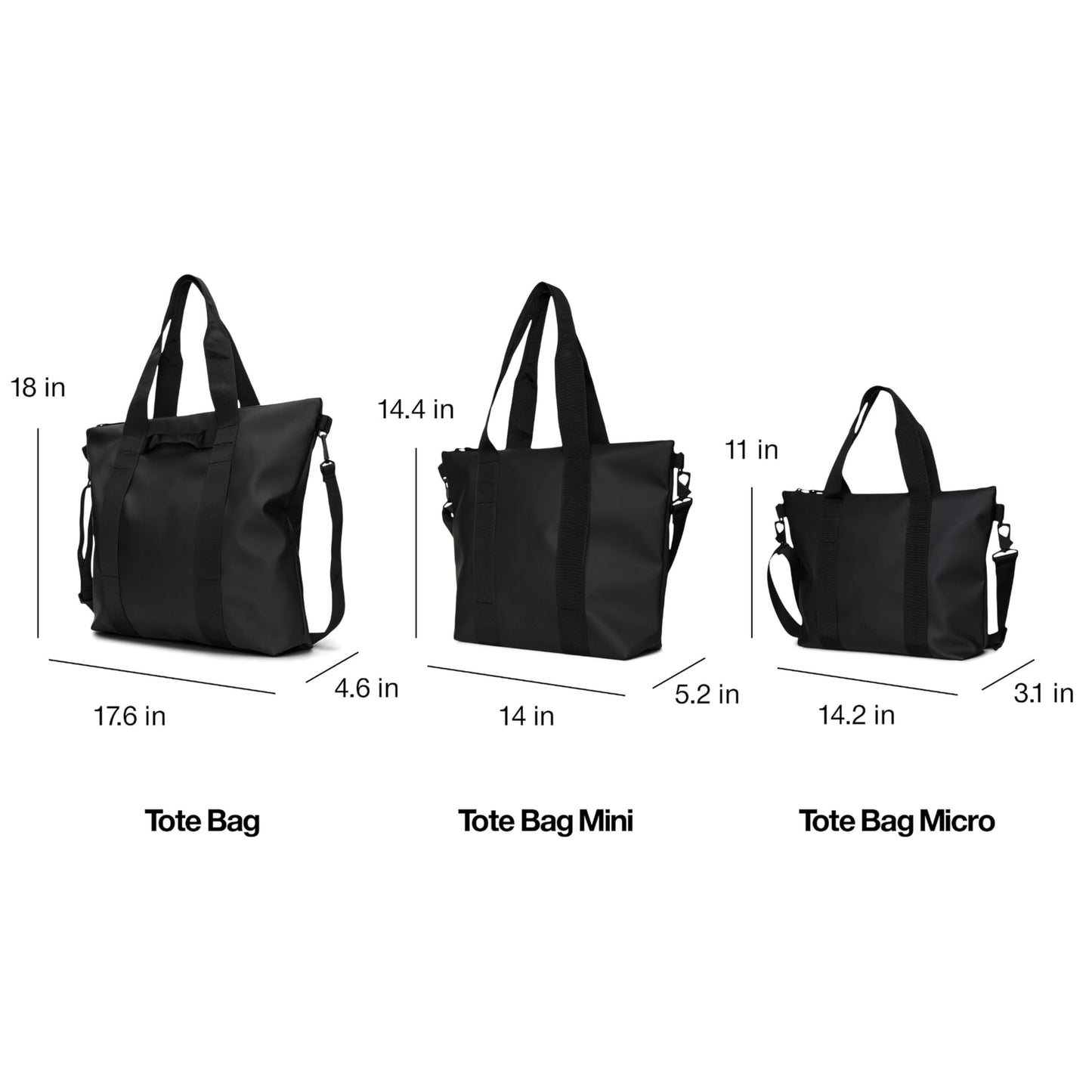 RAINS Tote Bag - Black Waterproof With Zip Closure, Detachable Shoulder Strap, Internal Zip Pocket, 23 L Capacity for Work for Women and for Men - 2-Year Warranty