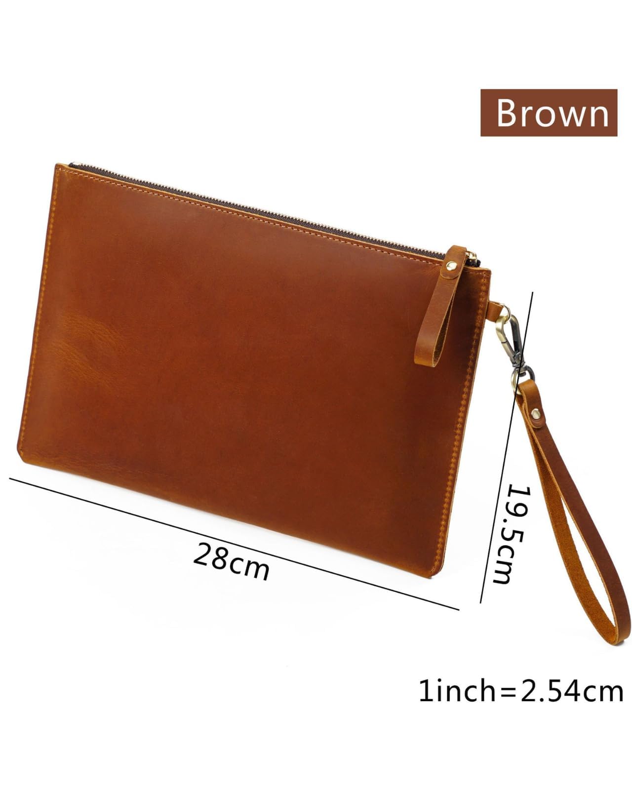 Inkfew Genuine Leather Wristlet for Women and Men, Leather Clutch Business Briefcase Tablet Sleeve Bag with Zip Closure