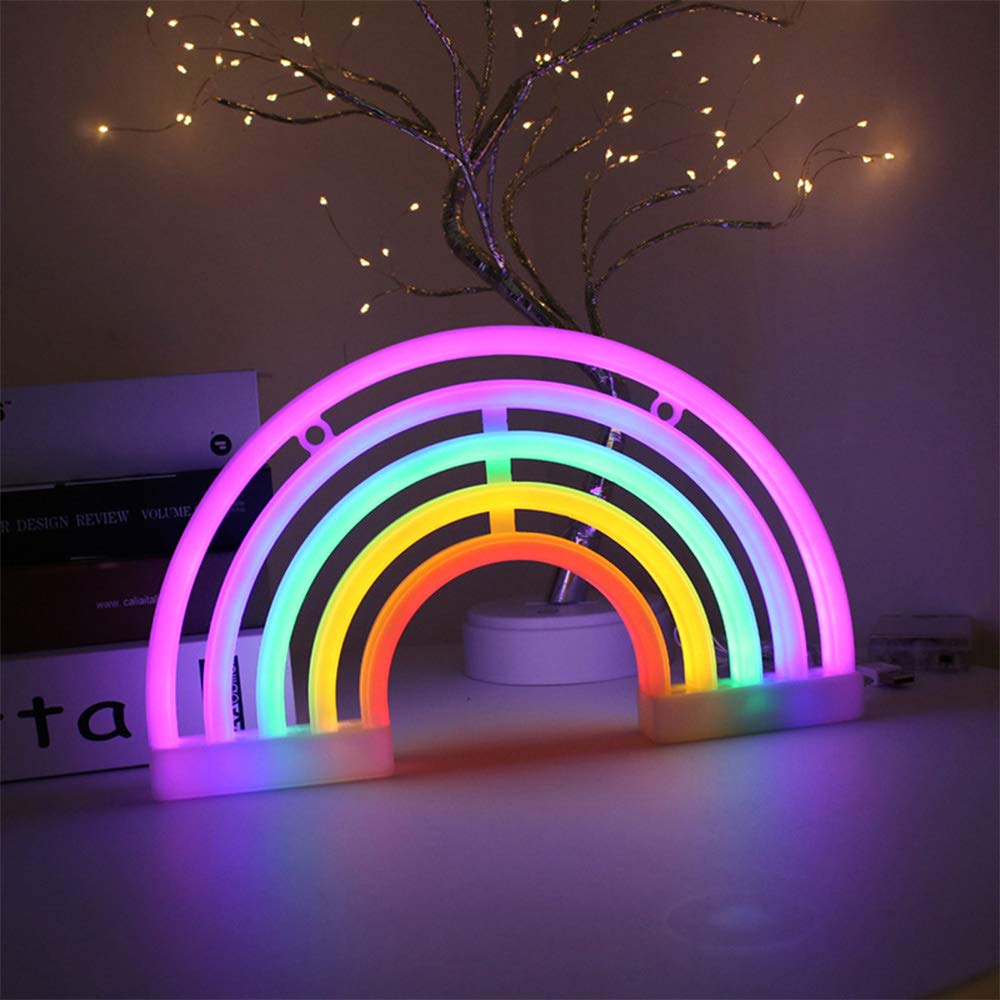 ENUOLI Rainbow Shape Neon Light Signs Wall Decoration USB Charging/Battery Night Sign LED Neon Decor Sign for Dorm Room Bedside Table Christmas Party Birthday Party Wedding Kids Room Kids Gift