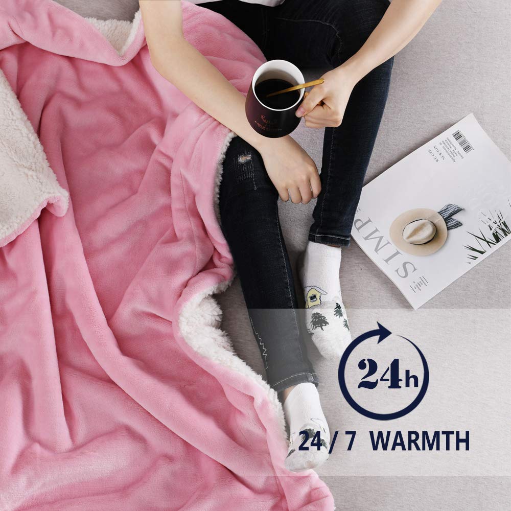 NANPIPER Fleece Blanket Reversible Sherpa Flannel Throw Blanket Super Soft Fuzzy Plush Microfiber for Bed/Couch (60"x80",Pink)
