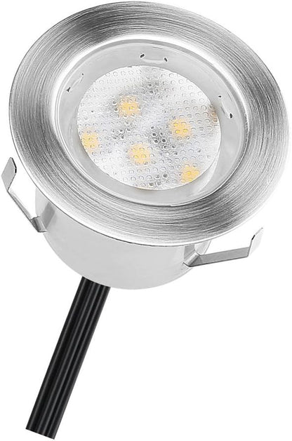 Led Deck Lights Outdoor Waterproof Low Voltage Stainless Steel 1W Outdoor Yard Garden Decoration Lamps Landscape Pathway Patio Step Stairs LED Cool White In-ground Lights(Silver Border,1 Pack)