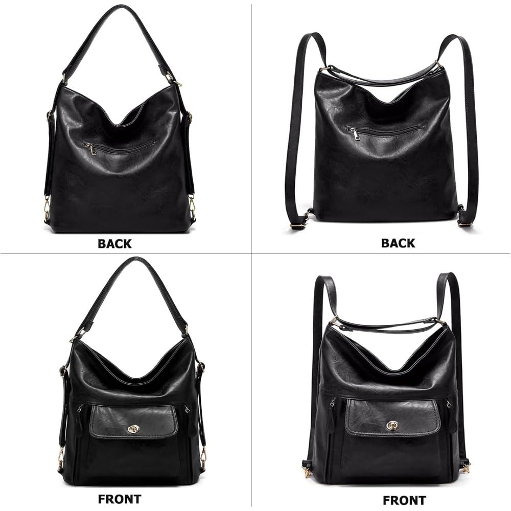 Zentora Vintage Genuine Leather Backpack Purse for Women, Convertible Daypack with Ample Space, Travel Backpack Loved by Her (Black)