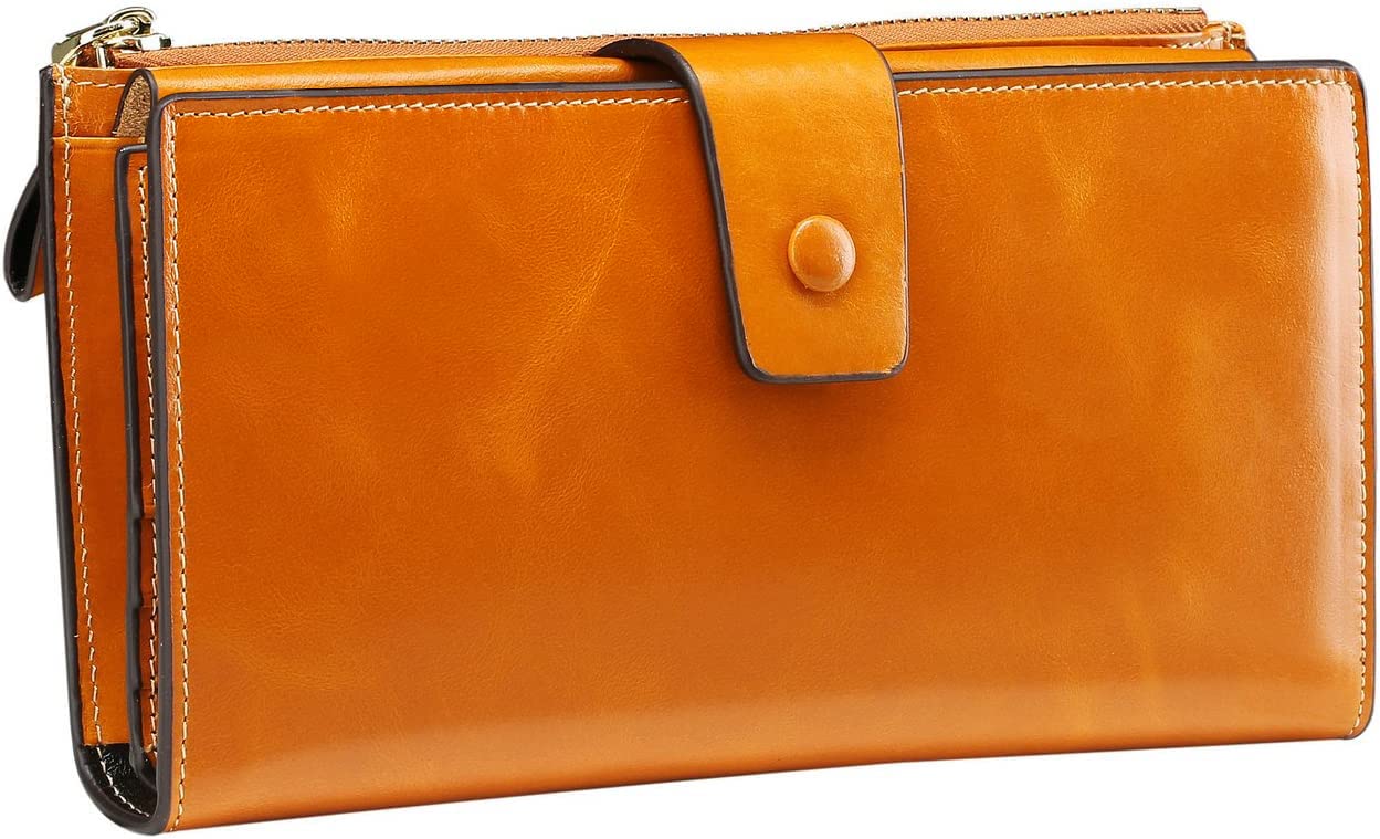 Itslife Womens Wallet Leather RFID Blocking Large Capacity Luxury Wax Genuine Leather Clutch Wallet with Card Holder