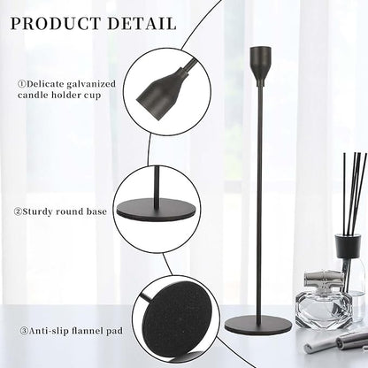Matte Black Candlestick Holder for Taper Candles, Decorative Candle Holders Bulk Candle Stick Holders, Fits 3/4 inch Candles, Metal Taper Candle Holders for Pillar Candle, Home Decor (Set of 12)