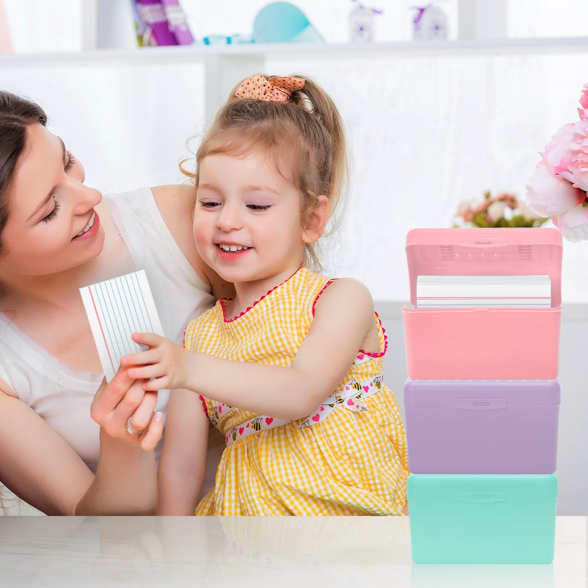 H4D Index Card Holder 3x5, Index Card Box Organizer Case, 3x5 Flash Note Card Holder, 3 Packs (Pastel Colors)