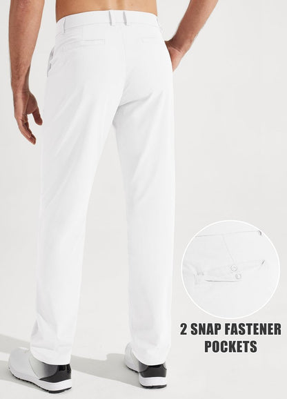 Libin Mens Golf Pants Classic Fit Stretch Work Dress Pants 32" Quick Dry Lightweight Business Casual Trousers Comfort Water Resistant, White, 33W x 32L