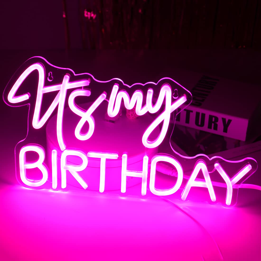 Planzo It's My Birthday Led Neon Light Sign Happy Birthday Party Wall Sign Decor Window Background Sign USB Bedroom Living Room Neon 5V Night Light Kids 15.8" X 9.1" Pink