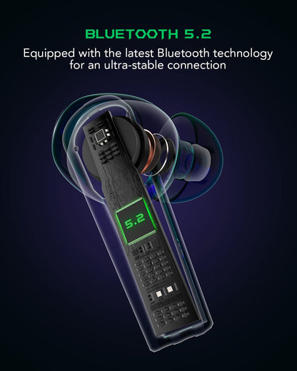 Black Shark Wireless Earbuds with 35ms Ultra-Low Latency, Wireless Headphones with Premium Sound, Bluetooth 5.2, 10mm Drivers, 4 Hyperclear Mics, IPX5 Waterproof, 20H Play Time, Comfort Fit