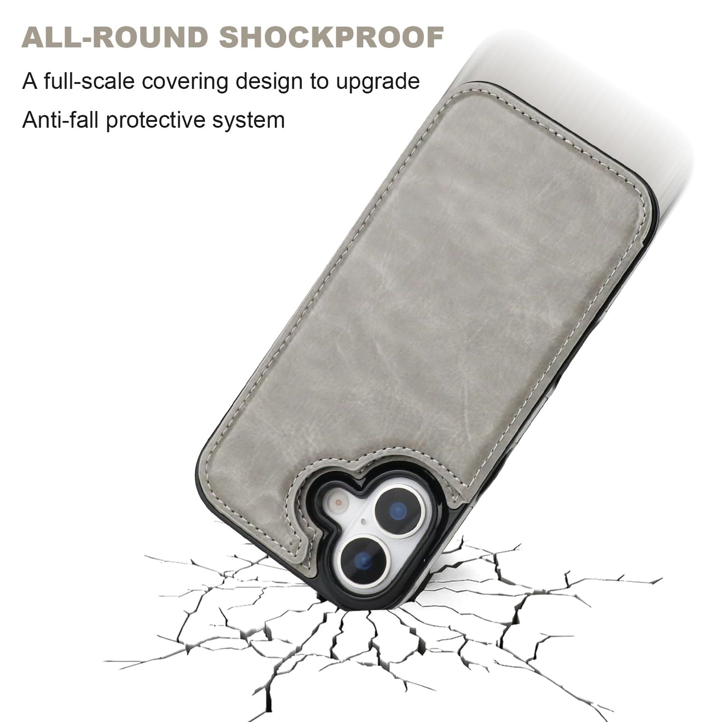 ONETOP Compatible with iPhone 17 Wallet Case with Card Holder, PU Leather Kickstand Card Slots Case, Double Magnetic Clasp and Durable Shockproof Cover 6.3 Inch (Gray)