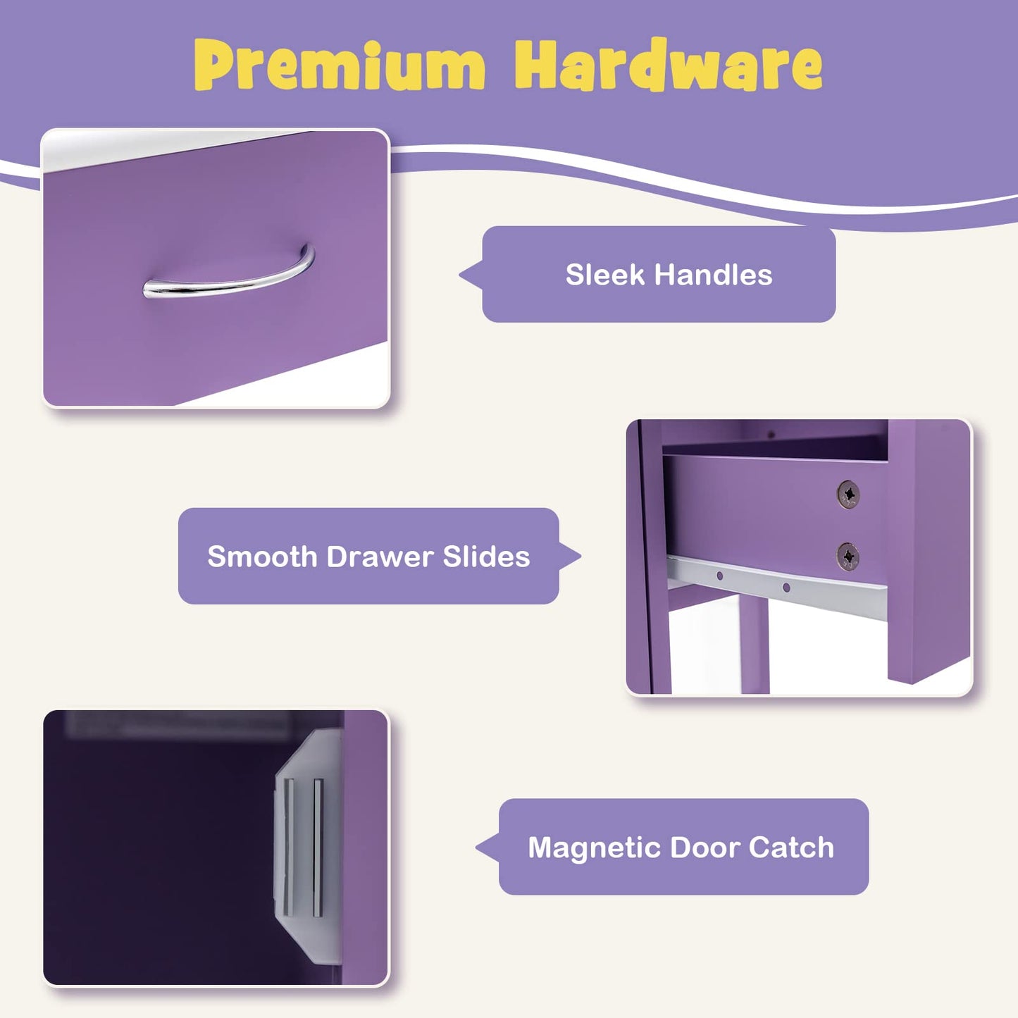 Costzon Kids Desk and Chair Set, Children Wooden School Learning Table w/Drawer & Storage Cabinets, Student Writing Computer Workstation for Bedroom & Study Room, Gift for Ages 3-8 (Purple)