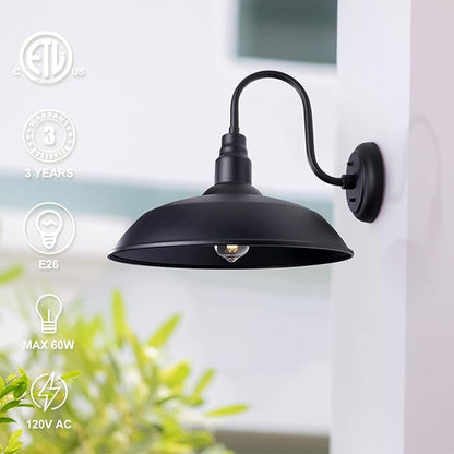 Large Black Gooseneck Barn Light for Farmhouse, 16in Dome Outdoor Wall Lights for Porch, 4 Pack Exterior Lighting Fixture with Goose Neck Arm for Front and Back Porch House Garage Door