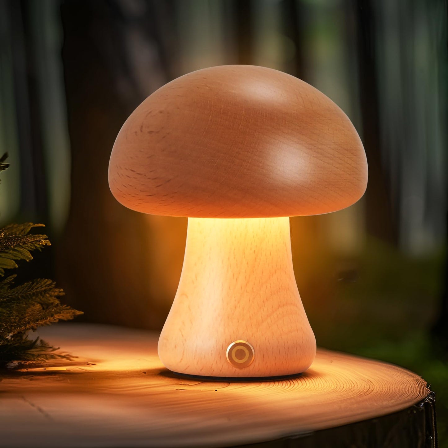 LONRISWAY Creative Wood Mushroom Table Lamp, Portable Cordless Small Lamp, Rechargeable Battery Operated Lamp,Stepless Dimming, Night Light for Birthday Gifts, Creative Home Decor Unique House Gift