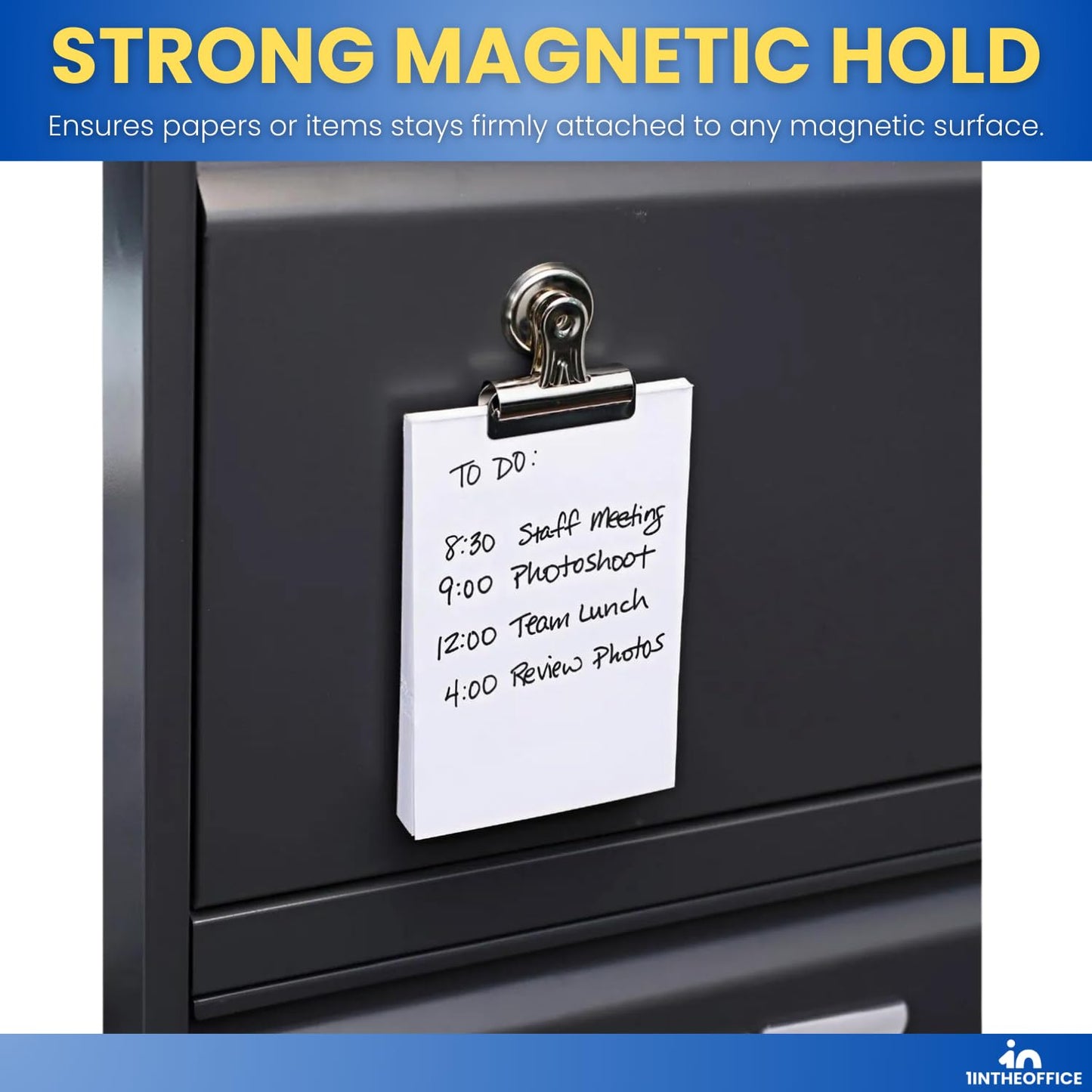 1InTheOffice Magnetic Clips for Refrigerator, Heavy Duty Refrigerator Bulldog Magnet Grip Clips, No. 2, 2.3" Width, 12 Pack, Silver